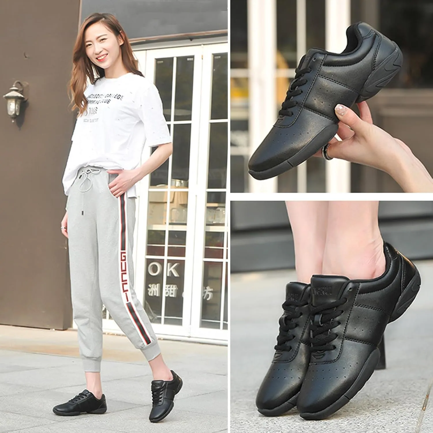 Boys Girls Cheer Shoes Cheerleading School Competition Lace Up Aerobics Gymnastics Wlaking Lightweight Sneakers