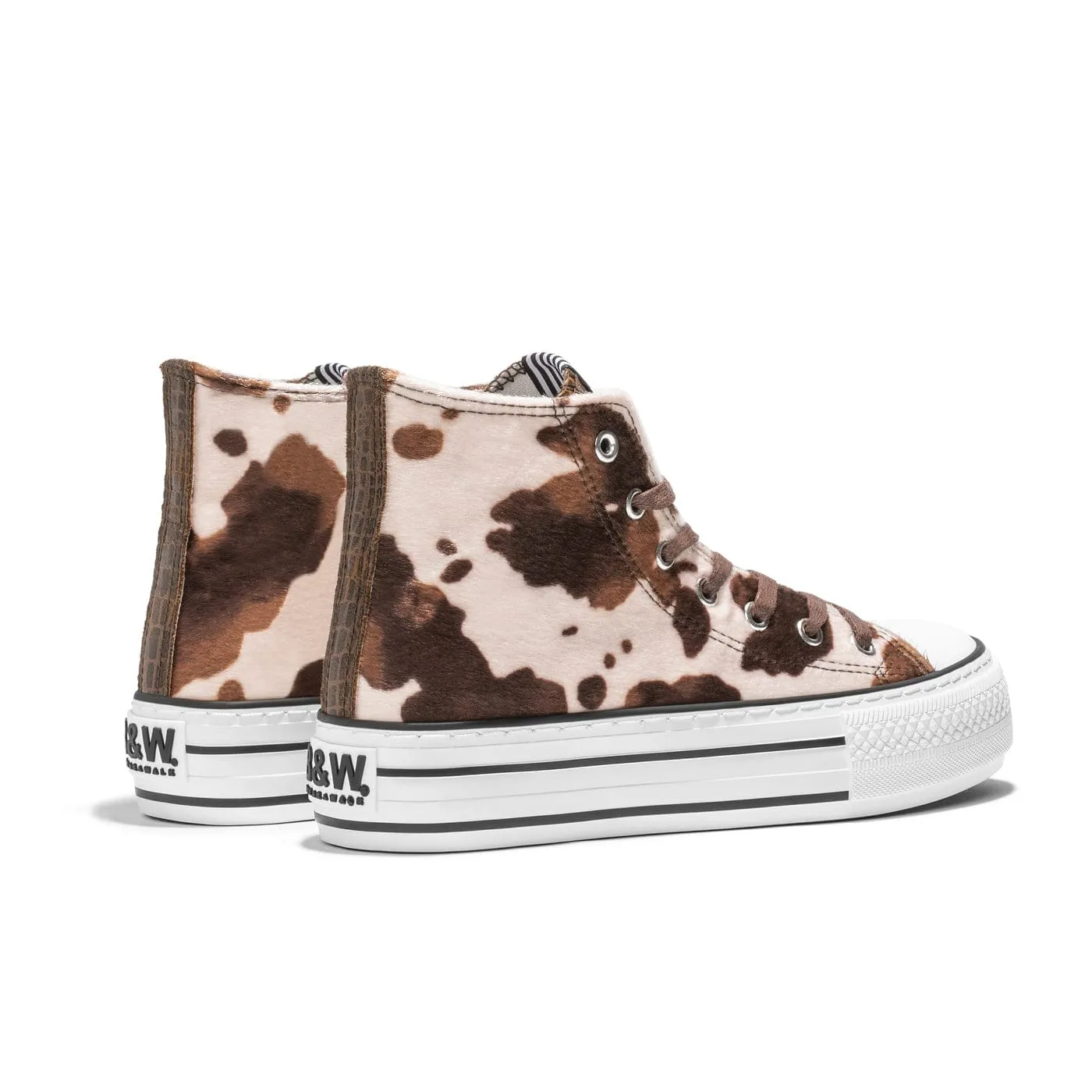 Brown Pony Platform Hi-Top Sneakers Canvas