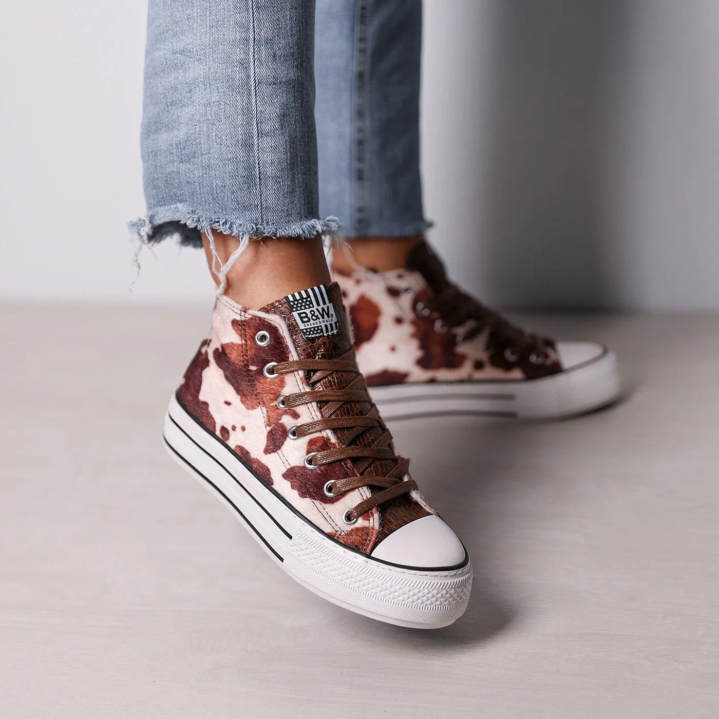 Brown Pony Platform Hi-Top Sneakers Canvas
