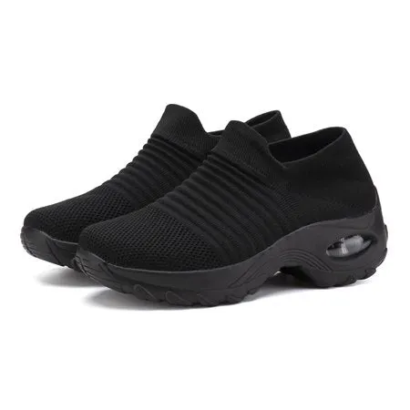 BUBUDENG Walking Shoes for Women Breathable Casual Sneakers Non-Slip Working Nurse Shoes Comfort Wedge Platform Shoes Lady, Black, 5.5