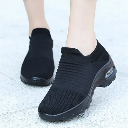 BUBUDENG Walking Shoes for Women Breathable Casual Sneakers Non-Slip Working Nurse Shoes Comfort Wedge Platform Shoes Lady, Black, 5.5