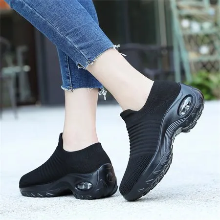 BUBUDENG Walking Shoes for Women Breathable Casual Sneakers Non-Slip Working Nurse Shoes Comfort Wedge Platform Shoes Lady, Black, 5.5