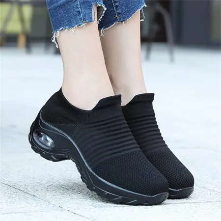 BUBUDENG Walking Shoes for Women Breathable Casual Sneakers Non-Slip Working Nurse Shoes Comfort Wedge Platform Shoes Lady, Black, 5.5