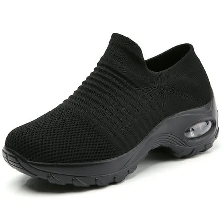BUBUDENG Walking Shoes for Women Breathable Casual Sneakers Non-Slip Working Nurse Shoes Comfort Wedge Platform Shoes Lady, Black, 5.5