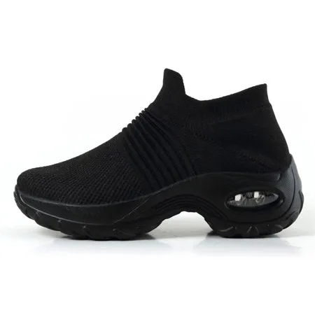 BUBUDENG Walking Shoes for Women Breathable Casual Sneakers Non-Slip Working Nurse Shoes Comfort Wedge Platform Shoes Lady, Black, 5.5