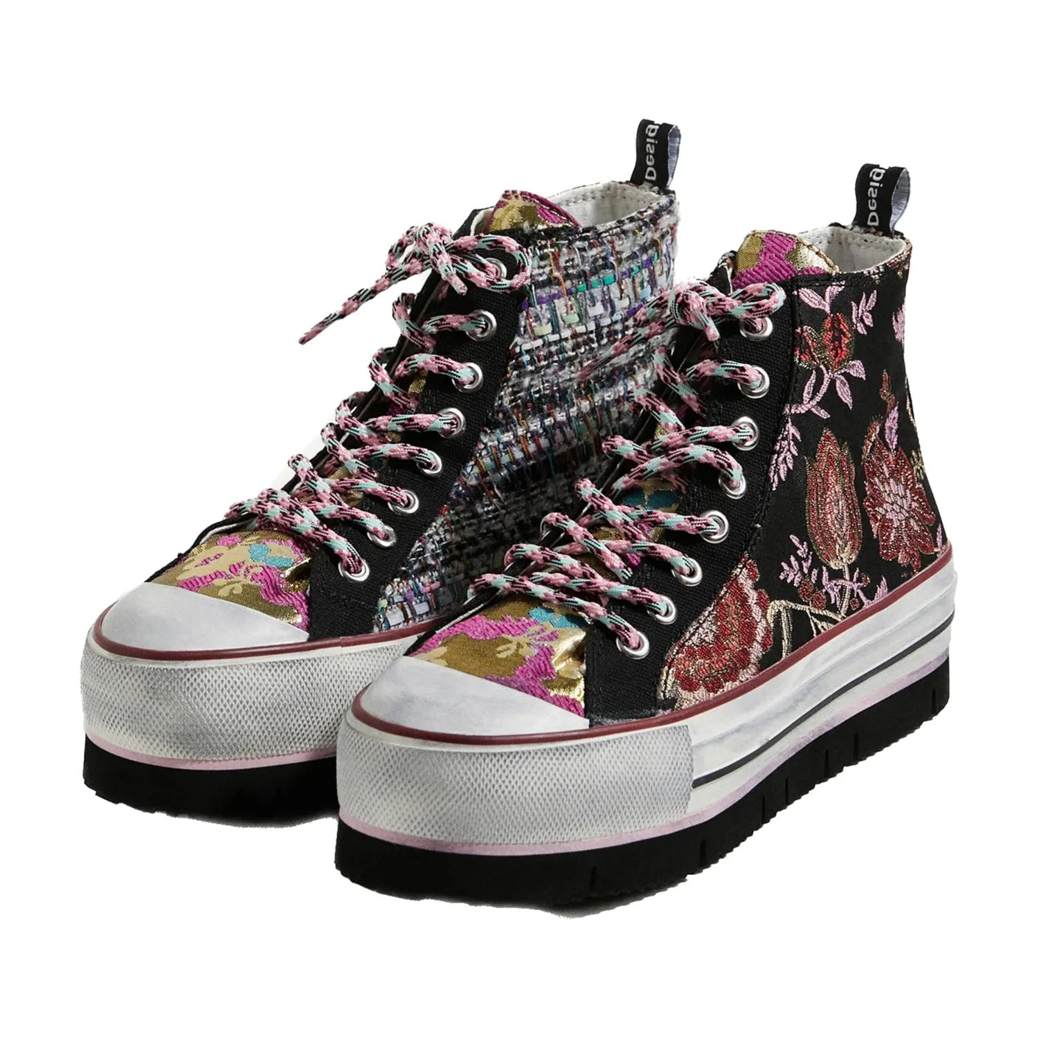 Crush Black Trainers Desigual Style 22SSKA31 Chunky Floral High Tops