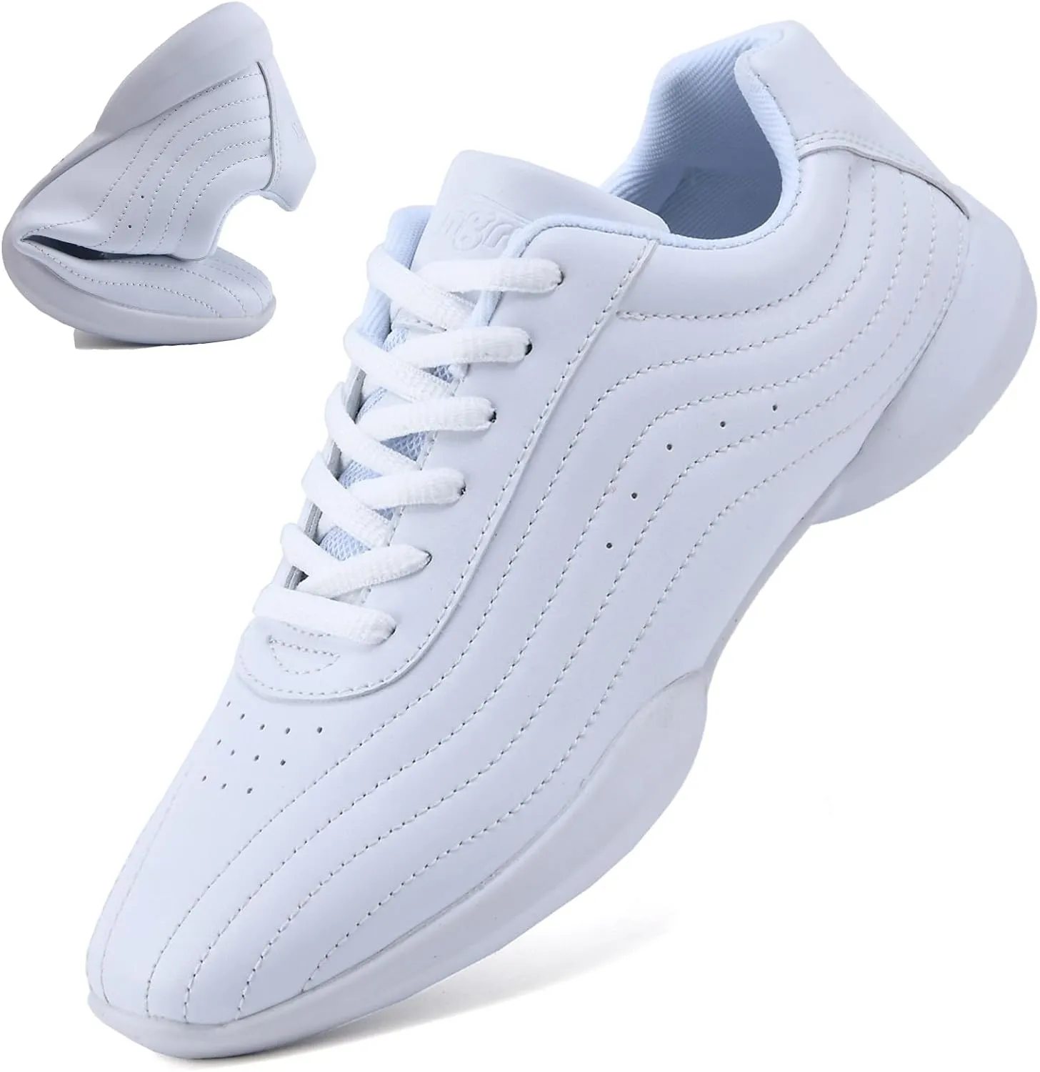 DADAWEN Girls White Cheer Shoes Youth Cheerleading Shoes Dance Athletic Training Tennis Lightweight Competition for Women Cheer Sneakers