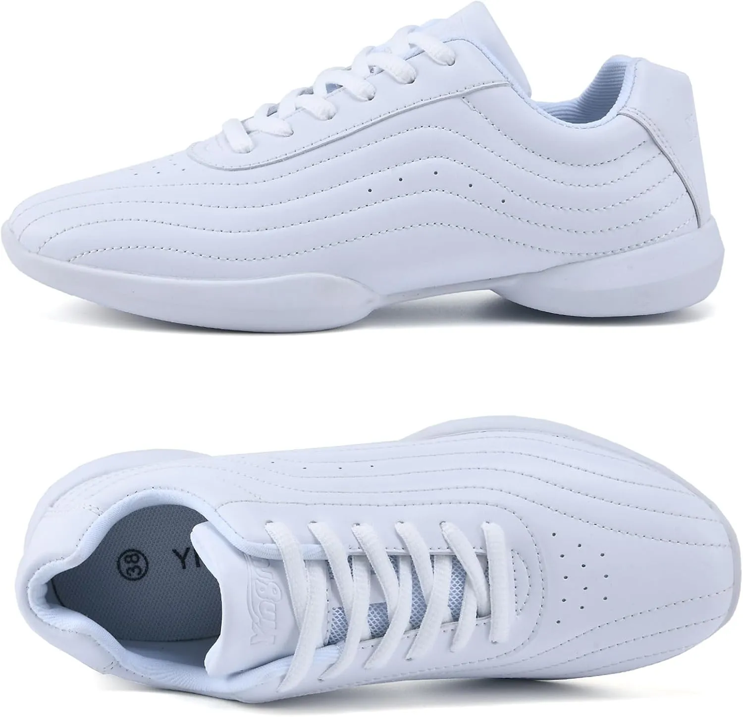 DADAWEN Girls White Cheer Shoes Youth Cheerleading Shoes Dance Athletic Training Tennis Lightweight Competition for Women Cheer Sneakers