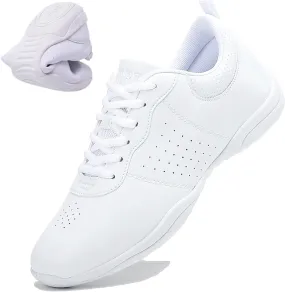 DADAWEN Girls White Cheer Shoes Youth Cheerleading Shoes Dance Athletic Training Tennis Lightweight Competition for Women Cheer Sneakers
