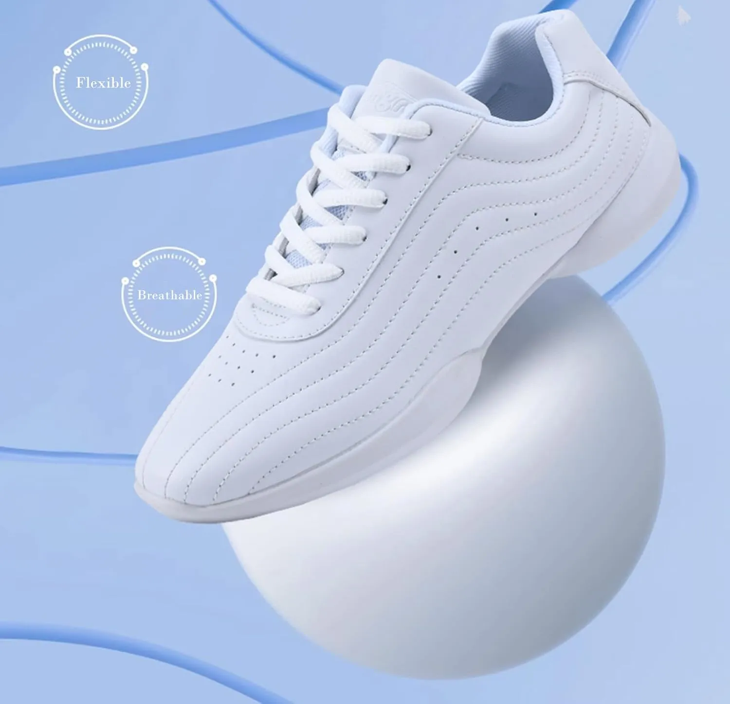 DADAWEN Girls White Cheer Shoes Youth Cheerleading Shoes Dance Athletic Training Tennis Lightweight Competition for Women Cheer Sneakers