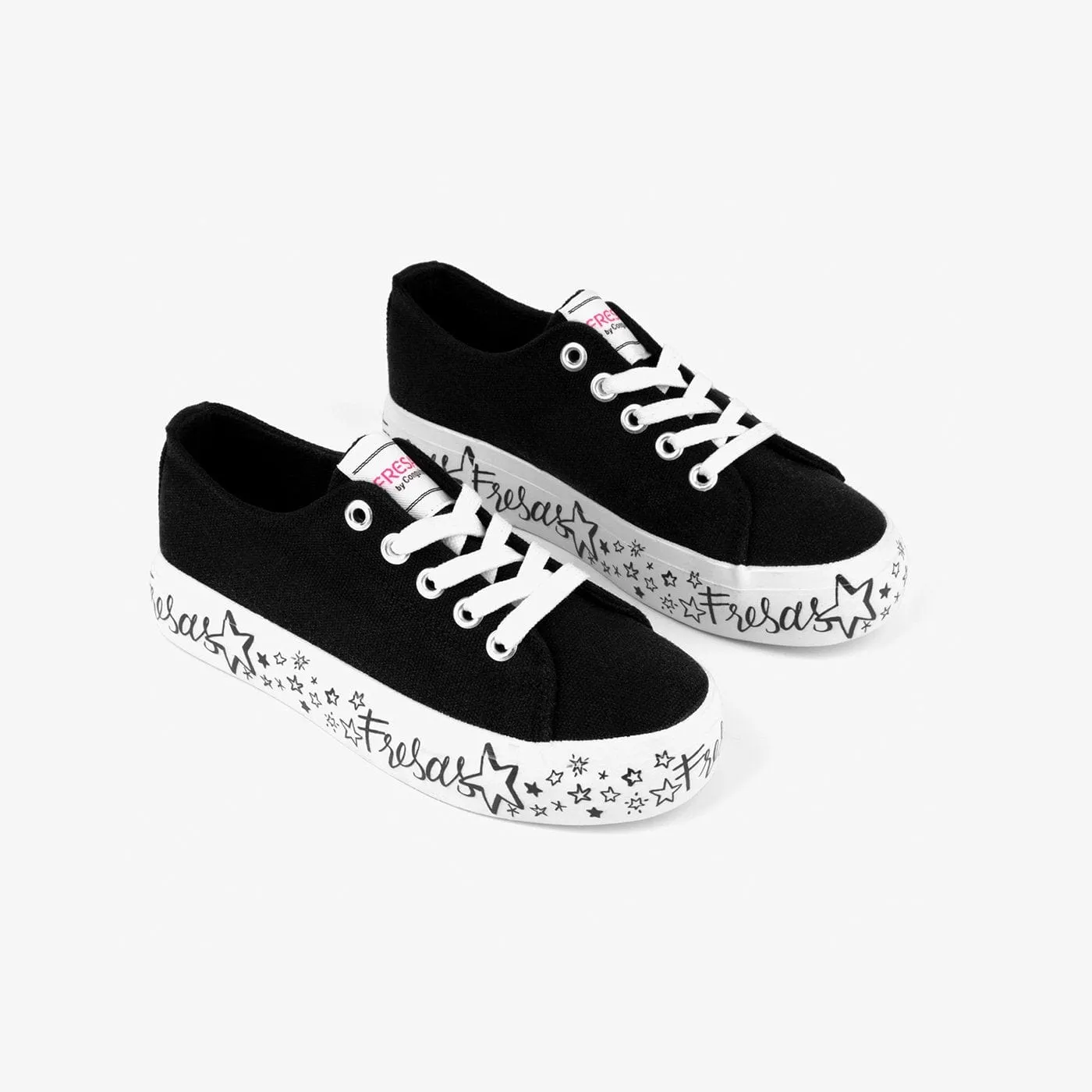 Girl's Black Printed Canvas Sneakers