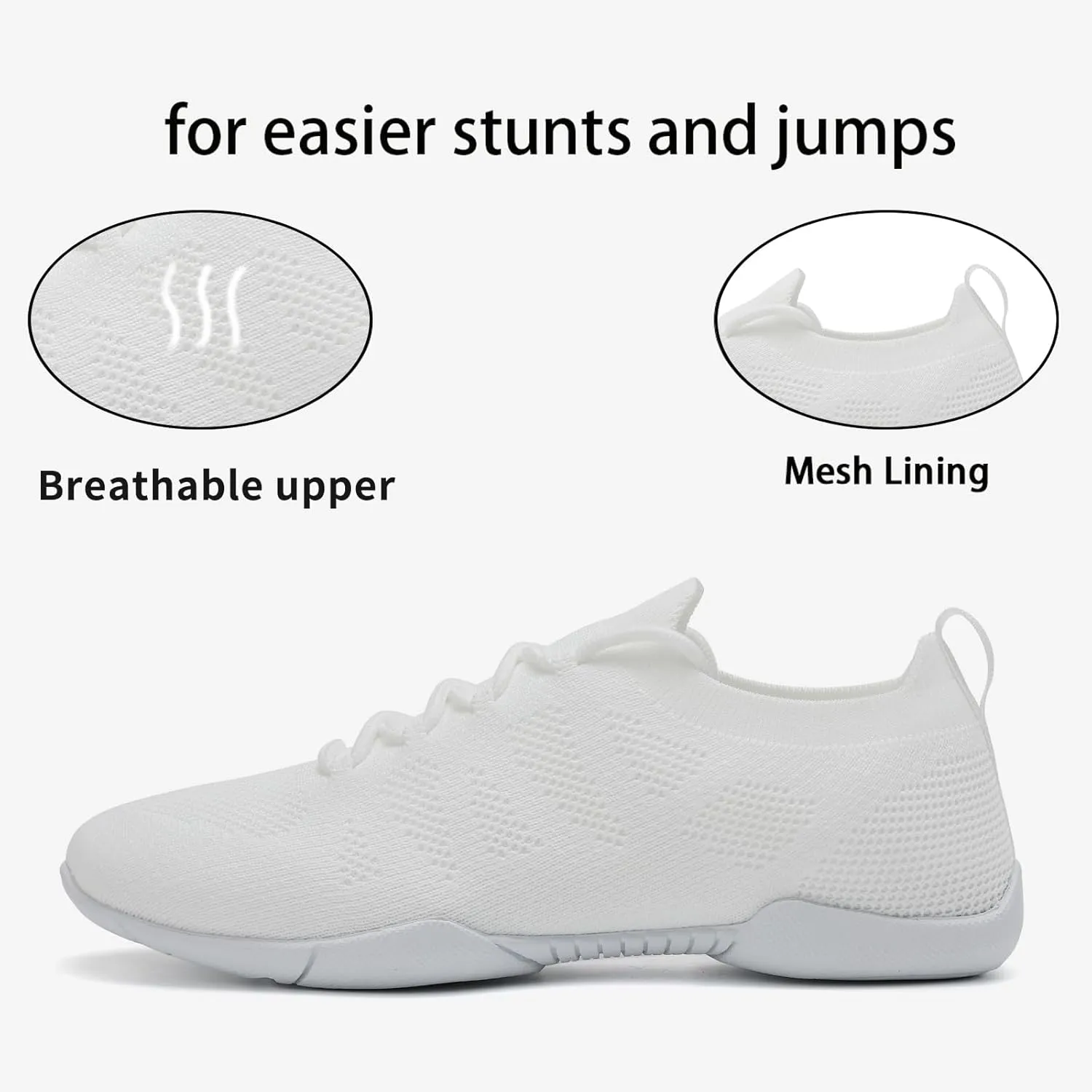 Girls Cheer Shoes Toddler White Cheerleading Shoes Lightweight Non-Slip for Cheer Competitions, Practice, Dance, Gymnastics Size Kids/Little Kid 13.5 to Women 10