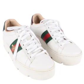Gucci White Leather Bee Ace Platform Low Top Sneakers