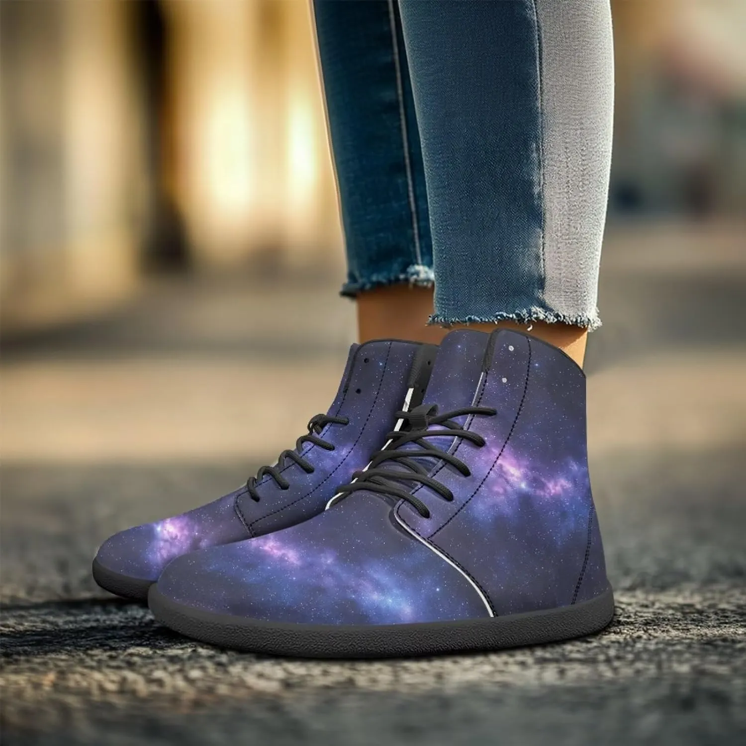 Jeiento Galaxy Barefoot Shoes for Men Minimalist Wide Toe Box Shoes Ankle Booties PU Leather Walking Shoes Casual Footwear