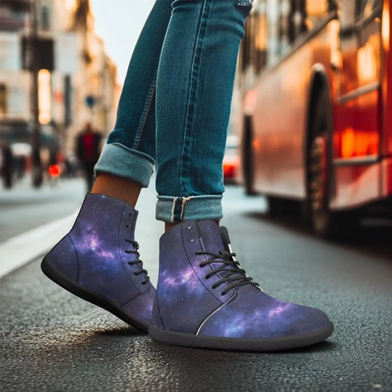 Jeiento Galaxy Barefoot Shoes for Men Minimalist Wide Toe Box Shoes Ankle Booties PU Leather Walking Shoes Casual Footwear