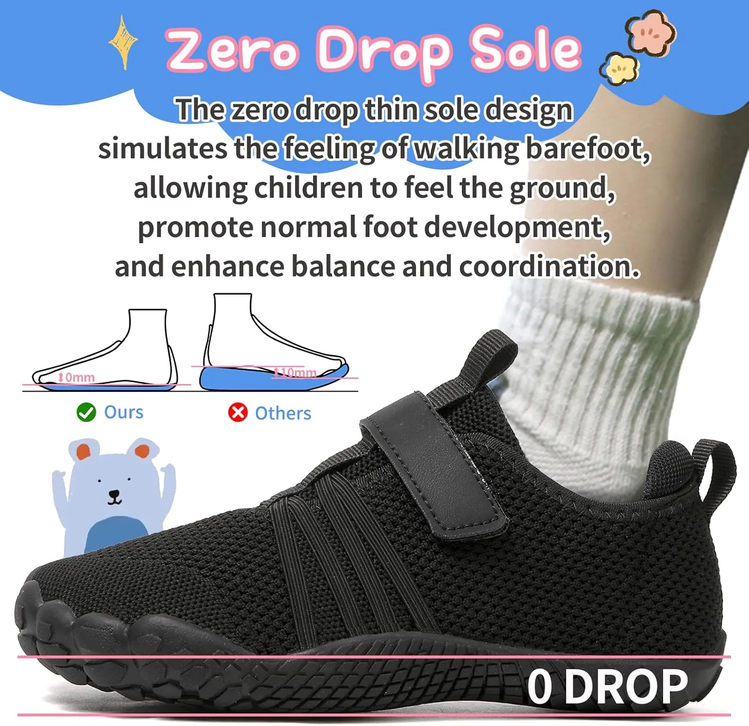 Kids Barefoot Shoes Boys Girls Footwear Toddler Shoes Wide Toe Box Hiking Flexible Zero Drop Sole Minimalist Sneakers Lightweight Breathable Slip On Running Tennis for Indoor Outdoor Little Big Kid