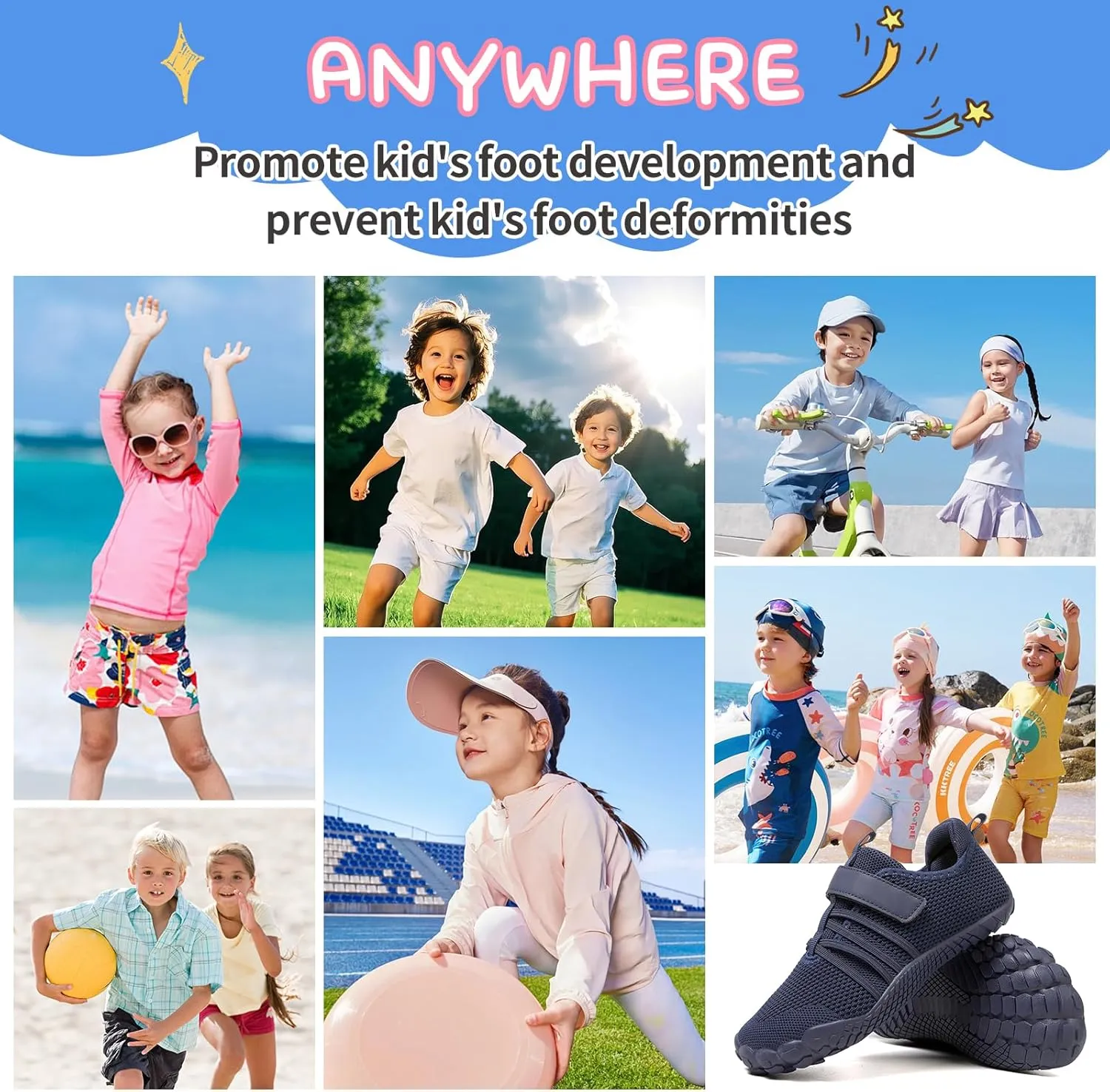 Kids Barefoot Shoes Boys Girls Footwear Toddler Shoes Wide Toe Box Hiking Flexible Zero Drop Sole Minimalist Sneakers Lightweight Breathable Slip On Running Tennis for Indoor Outdoor Little Big Kid