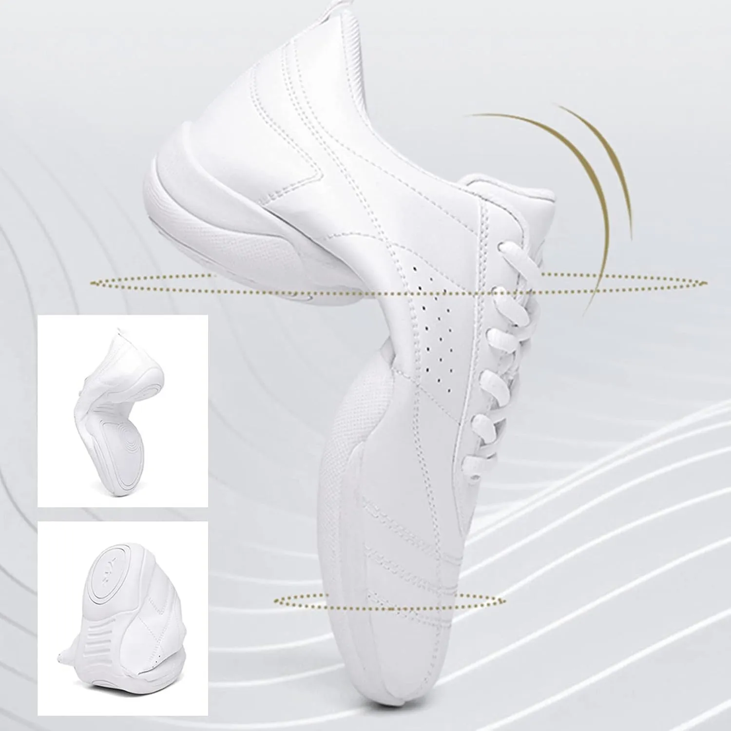 kkdom Adult & Youth White Cheerleading Shoes Athletic Dance Sport Training Shoes Competition Tennis Sneakers Cheer Shoes