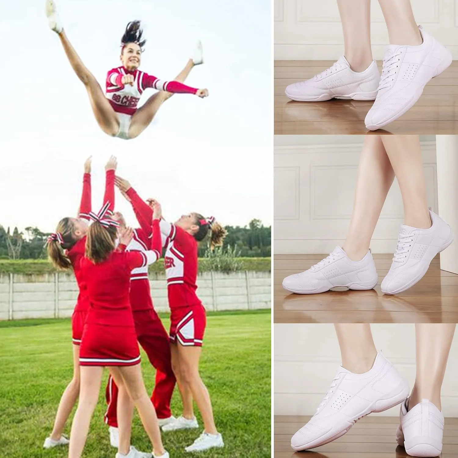 kkdom Adult & Youth White Cheerleading Shoes Athletic Dance Sport Training Shoes Competition Tennis Sneakers Cheer Shoes