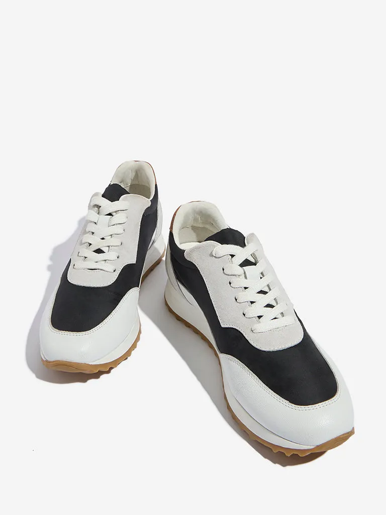 LUNA BLU Black Colour-Blocked Lace-Up Sneakers