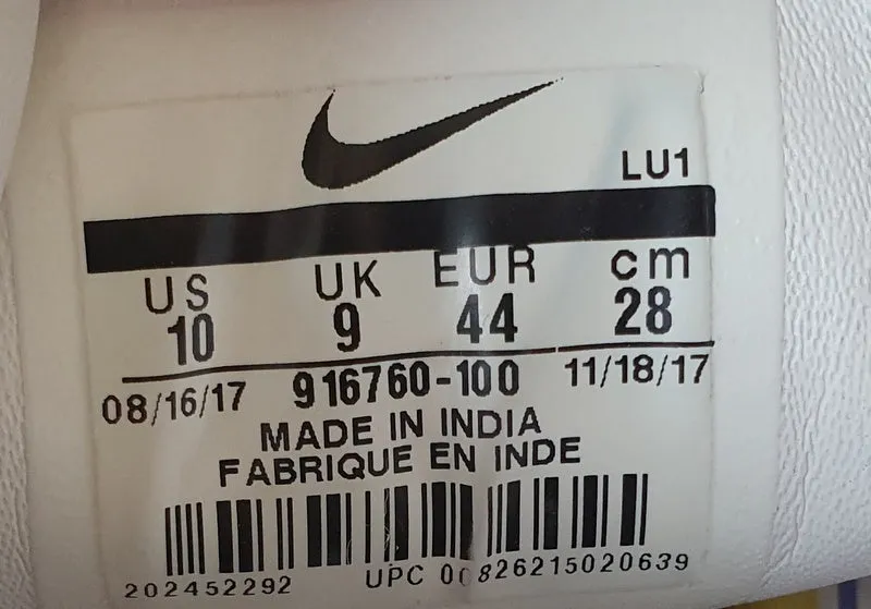 Nike Court Borough Low Leather Trainers UK9/US10/EU44 916760-100 White/Black