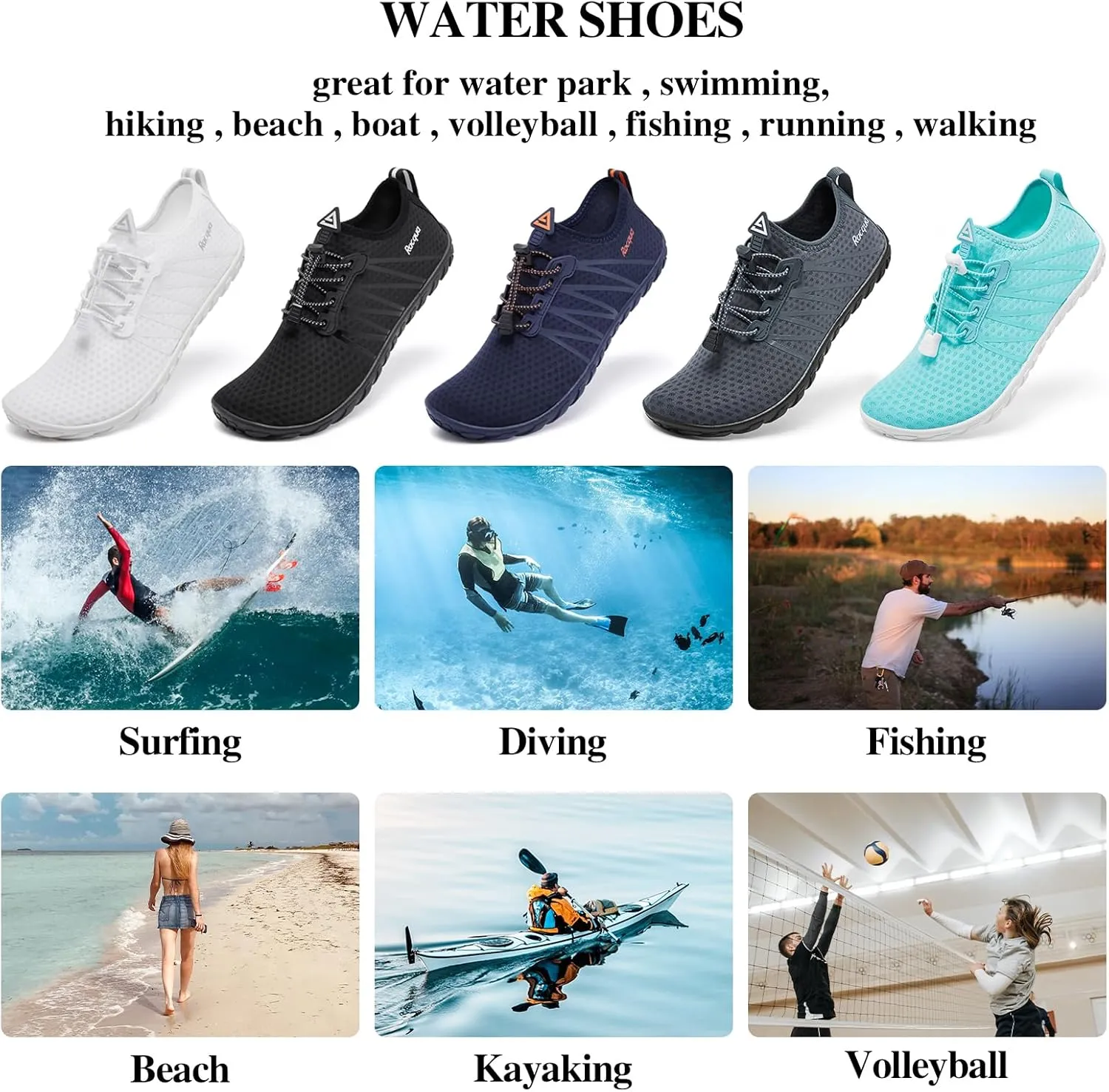 Racqua Women Men Water Shoes Barefoot Sport Beach Swim Shoes