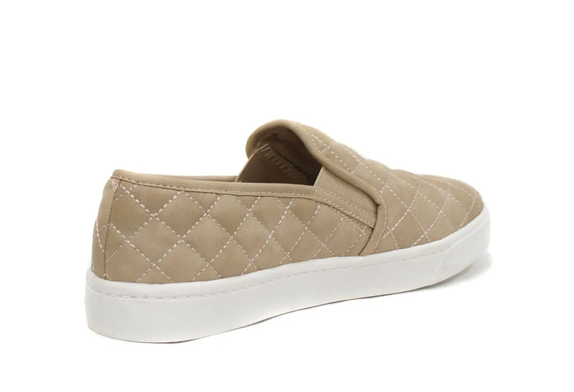 Soda Alone Taupe Rounded Closed Toe Quilted Slip On Perforated Fashion Sneakers