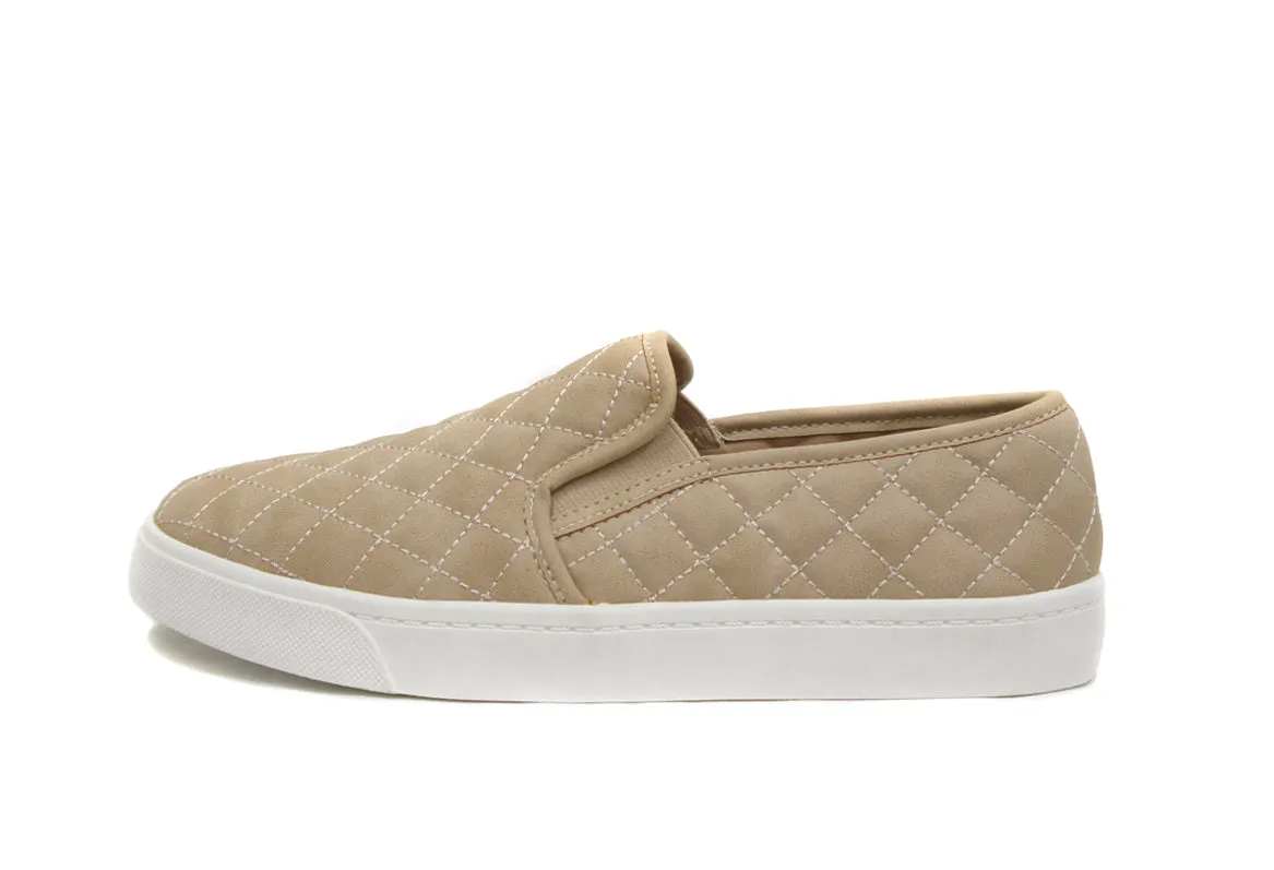 Soda Alone Taupe Rounded Closed Toe Quilted Slip On Perforated Fashion Sneakers