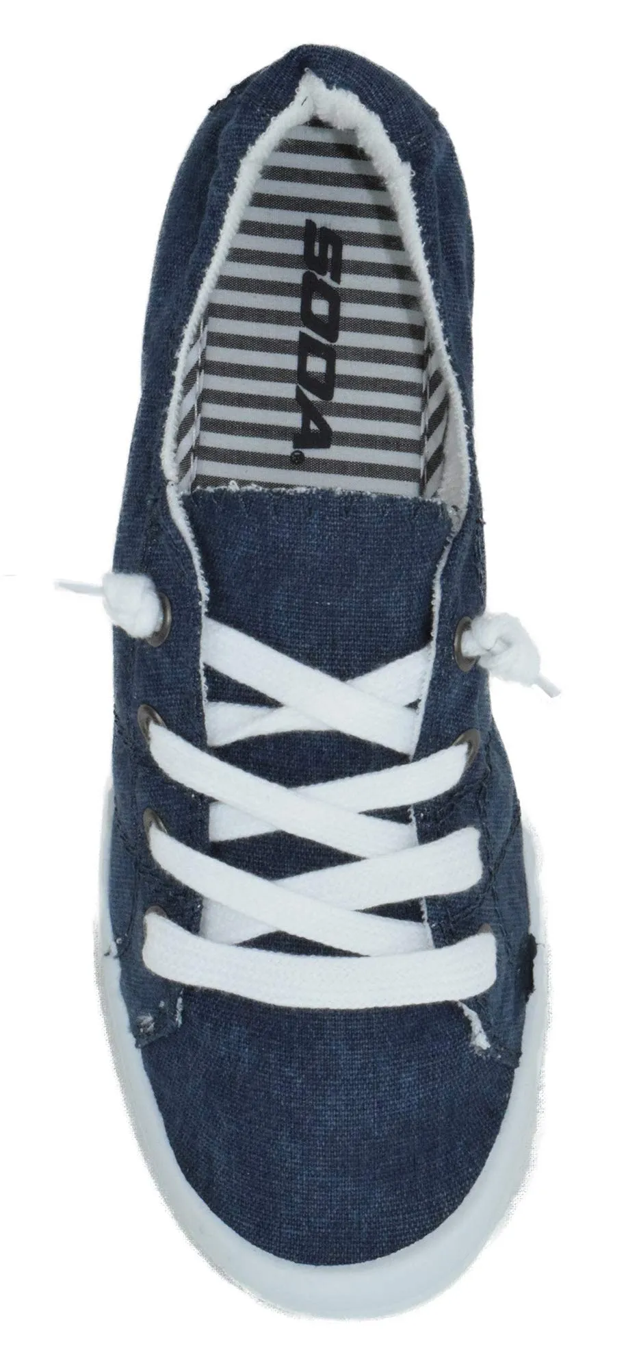 Soda Zig-S Navy Flat Linen Canvas Lace Up Loafers Style Slip On Fashion Sneakers