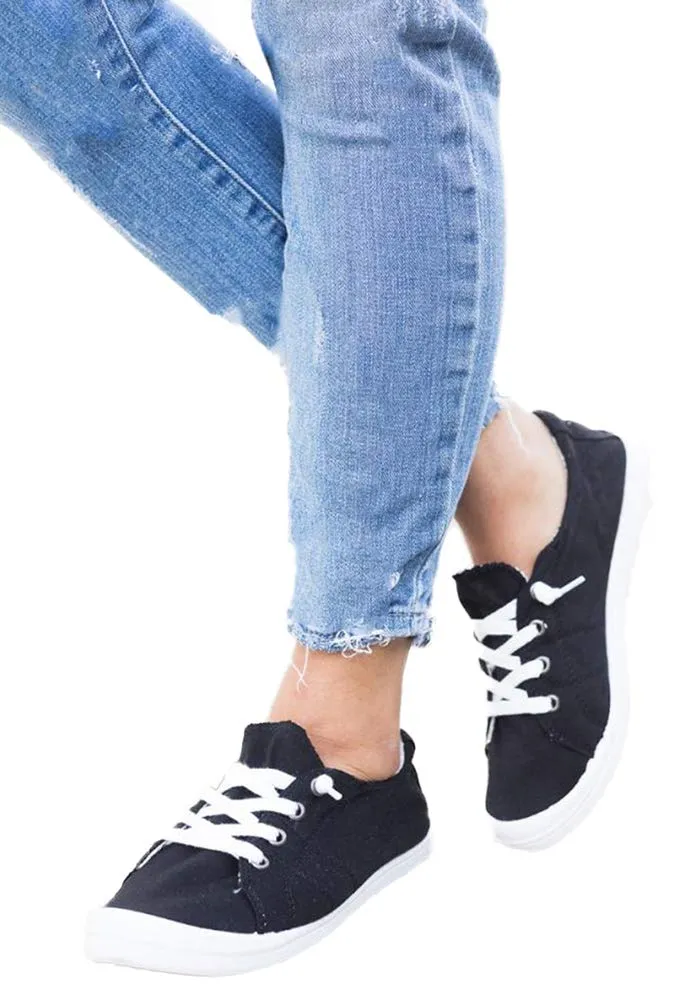Soda Zig-S Navy Flat Linen Canvas Lace Up Loafers Style Slip On Fashion Sneakers