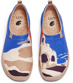 UIN Men's Walking Travel Shoes Slip On Canvas Casual Loafers Lightweight Comfort Art Painted Fashion Sneaker Blue City (11.5)