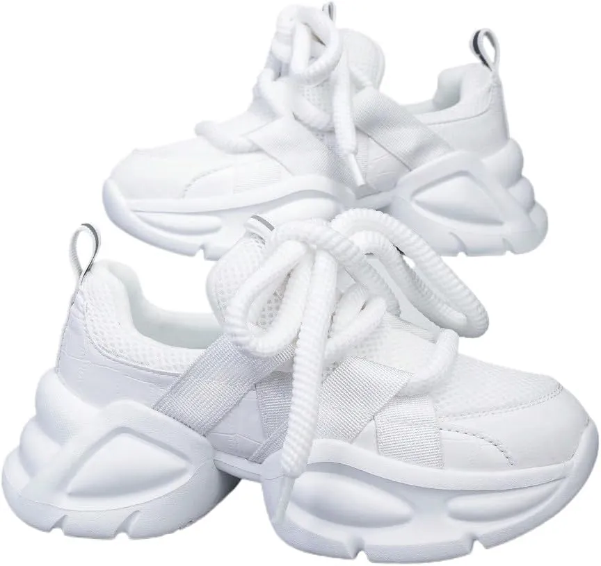 Y2K Breathable Mesh Stylish Chunky Platform Sneakers Lace Up Comfort Running Walking Gym Shoes for Women Daily Streetwear All Season Lightweight Thick Sole Trainers