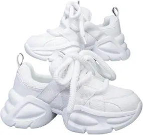 Y2K Breathable Mesh Stylish Chunky Platform Sneakers Lace Up Comfort Running Walking Gym Shoes for Women Daily Streetwear All Season Lightweight Thick Sole Trainers