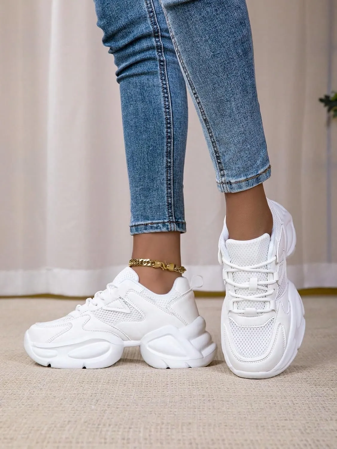 Y2K Breathable Mesh Stylish Chunky Platform Sneakers Lace Up Comfort Running Walking Gym Shoes for Women Daily Streetwear All Season Lightweight Thick Sole Trainers